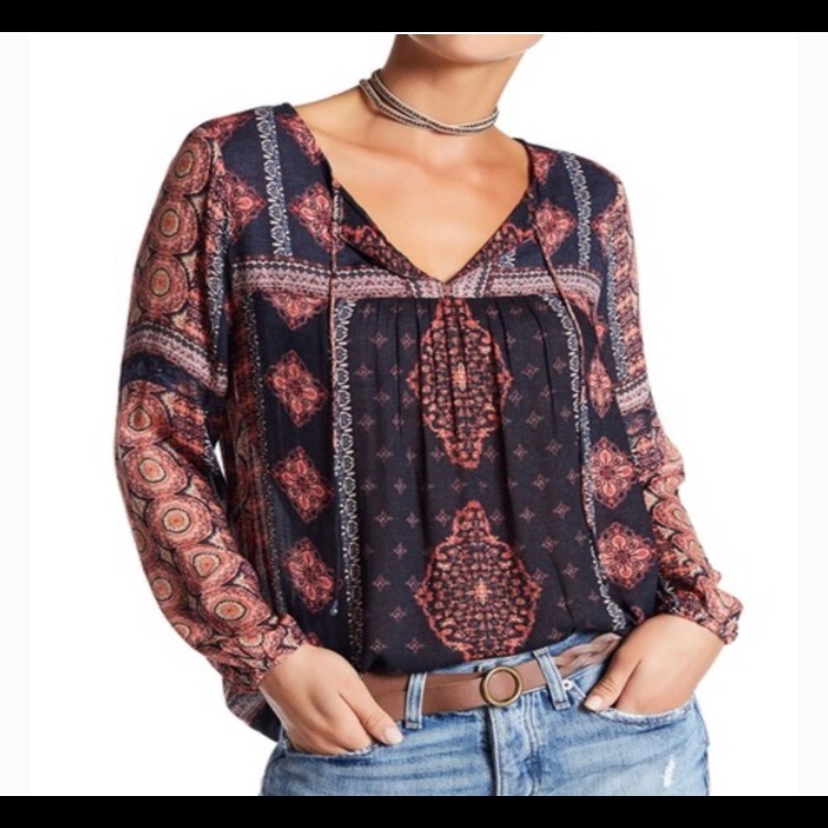 Lucky Brand Border Print Peasant Top